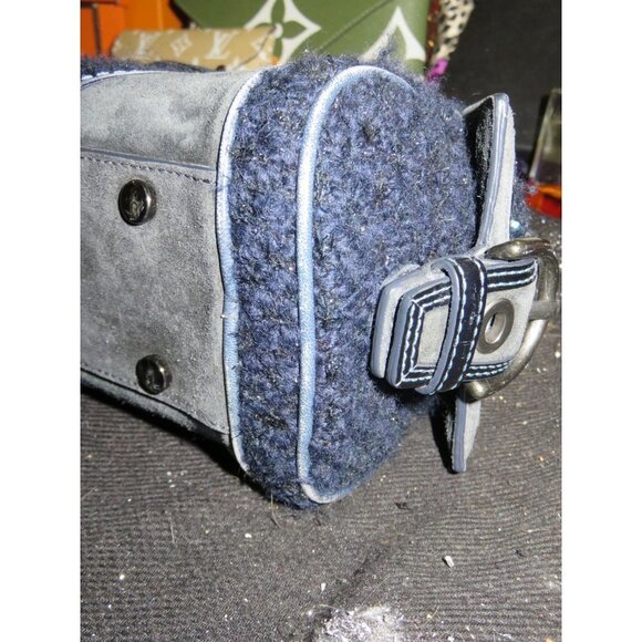 Coach Soho Midnight Blue Tweed & Suede Leather Sequin East West Satchel 10071 - Picture 9 of 16